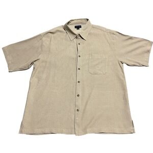 Toscano Men's 100% Silk Geometric Print Short Sleeve Button Up Shirt XL